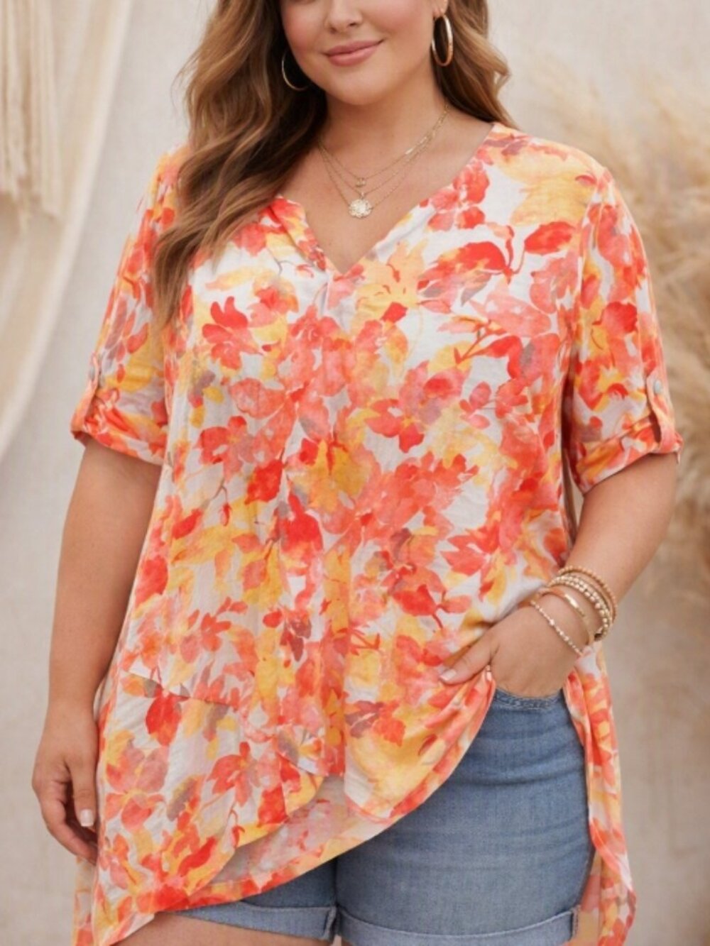 Chico's Floral Watercolor Cotton Tulip Hem Top Blouse 2 (large) Boho Painterly